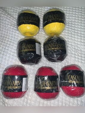 Cascade FIXATION FINE YARN Lot Of 7 Mixed Colors (Black, Yellow & Red)